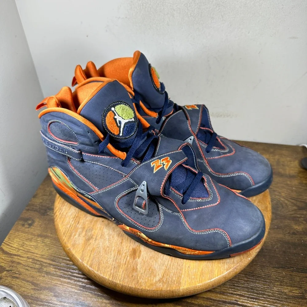 Nike Air Jordan 8 Retro LS Midnight Navy Pea Pod Orange 316324-481 Mens Size 17